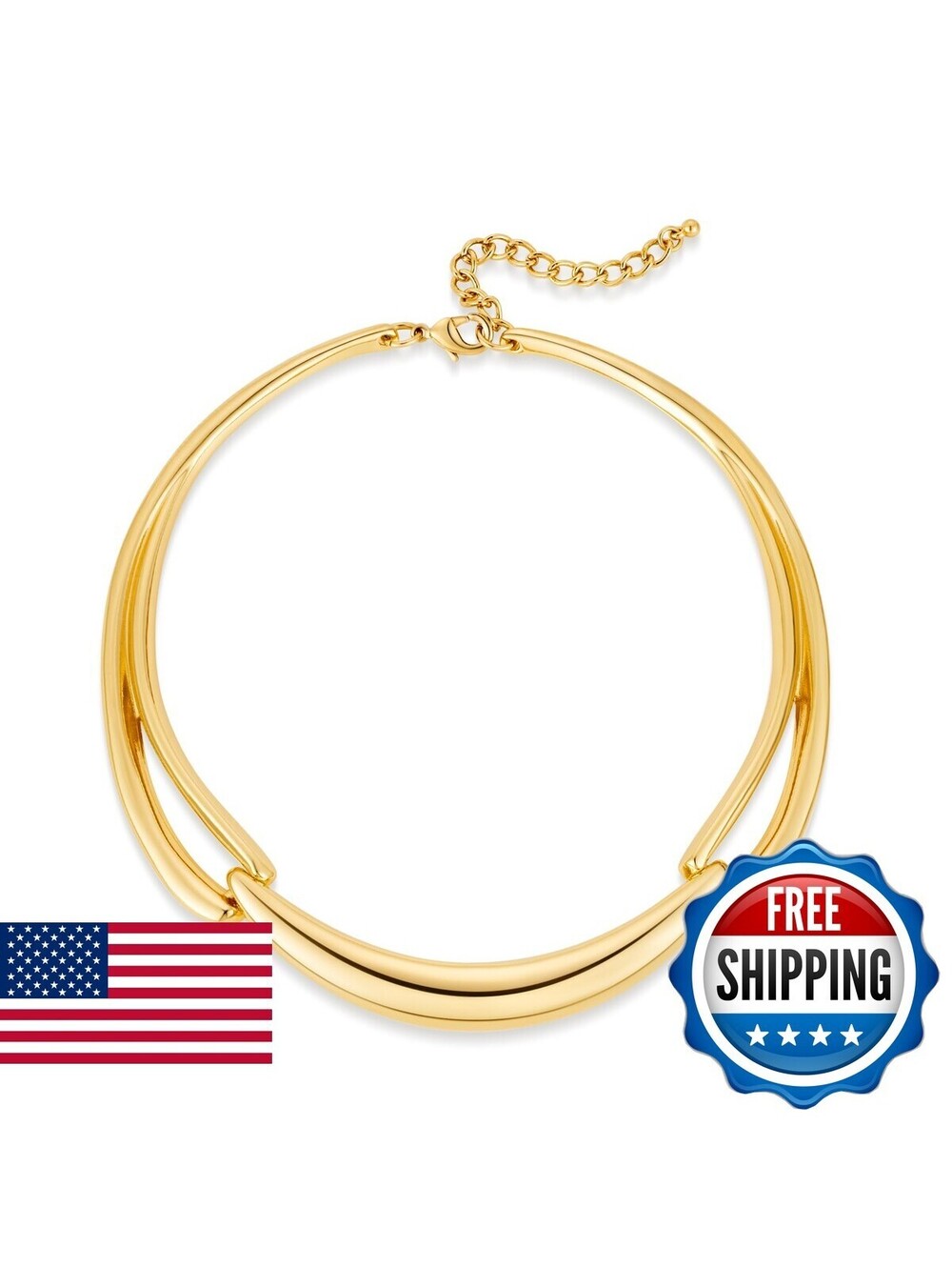Gold Chunky Choker Collar Necklace for Women Adjustable